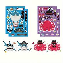 Bộ 6/12 miếng dán hình động vật cho trẻ em, hình cá mập, bạch tuộc, cua, rùa biển, hình dán trang trí tự làm cho quà tặng tiệc tùng, đồ chơi nhồi bông, đồ thủ công ở trường, quà sinh nhật. - Nhiều màu - Xem 6