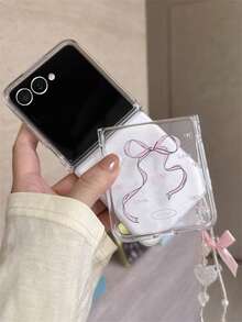 Cute Sweet Full Screen Bow Love Clear Phone Case +3D Wrinkle Heart Star Chain Compatible With Samsung Galaxy Z Flip 7 ZFlip6 ZFLIP5 Zflip4 Zflip3 5G Simple Lovely Anti-Drop Protect Folding Back Cover - Bow - View 6