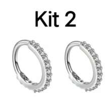 Kit Of 2 Nose Piercing Rings With Rhinestones, 8mm - M1 Prata+Prata/8mm - 查看 1