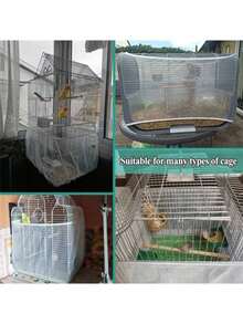Durable Polyester Mesh Bird Cage Cover - Suitable For Parrots, Cockatoos And Other Birds - Dust-Proof And Transparent, With Elastic Cords And Clips - Fits Various Cage Sizes - White - View 10