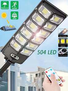 Outdoor Solar Wall Light With Built-In Motion Sensor, 360/504 High-Brightness LED Night Light For Security & Decoration - Solar Street Light With Remote Control For Commercial Lighting, Camping Emergency Use, 3*1500mAh Battery, Waterproof Dustproof, 3 Lighting Modes, Ideal For Garden, Patio, Parking Lot, Christmas, Halloween, Thanksgiving - Black - View 2