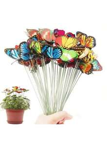 5/10/30/50 piezas Decoraciones de mariposa, estacas de mariposa oscilantes DIY creativas de PVC resistente al agua, estacas de jardín de mariposas simuladas, con varillas de resorte adecuadas para interiores/exteriores, decoración de Navidad en el patio - Multicolor - Ver 10