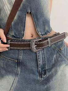 1 chiếc thắt lưng nữ phong cách Punk Y2K đính đinh tán - Thắt lưng cá tính, phù hợp với quần jeans và thời trang đường phố, thiết kế retro mạnh mẽ kiểu Mỹ, phụ kiện thời trang đa năng theo phong cách INS, có thể điều chỉnh, phù hợp cho mặc hàng ngày, lễ hội âm nhạc và phong cách độc đáo. - Nhiều màu - Xem 2