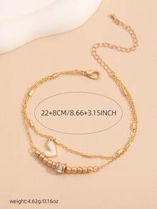 1件休闲双层心形串珠脚链，青少年饰品 - 金色 - 查看 5