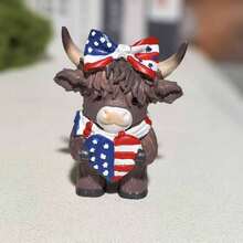 Patriotic Highland Cow Resin Home Decor, Featuring American Flag Design - Patriotic Home And Office Decoration, Desk And Living Room Art, Durable Indoor/Outdoor Decor, Vibrant Colors, Suitable For Planters, Garden, Aquarium, Home And Office - Patriotic Highland Cattle - View 3