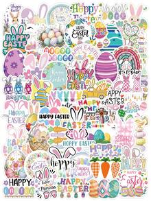 52/55pcs Easter Themed Stickers With Rabbit And Egg Patterns, Holiday Decorative Stickers For Diaries, Laptops, Mugs, Etc. To Create A Joyful Celebration Atmosphere - Easter - View 1