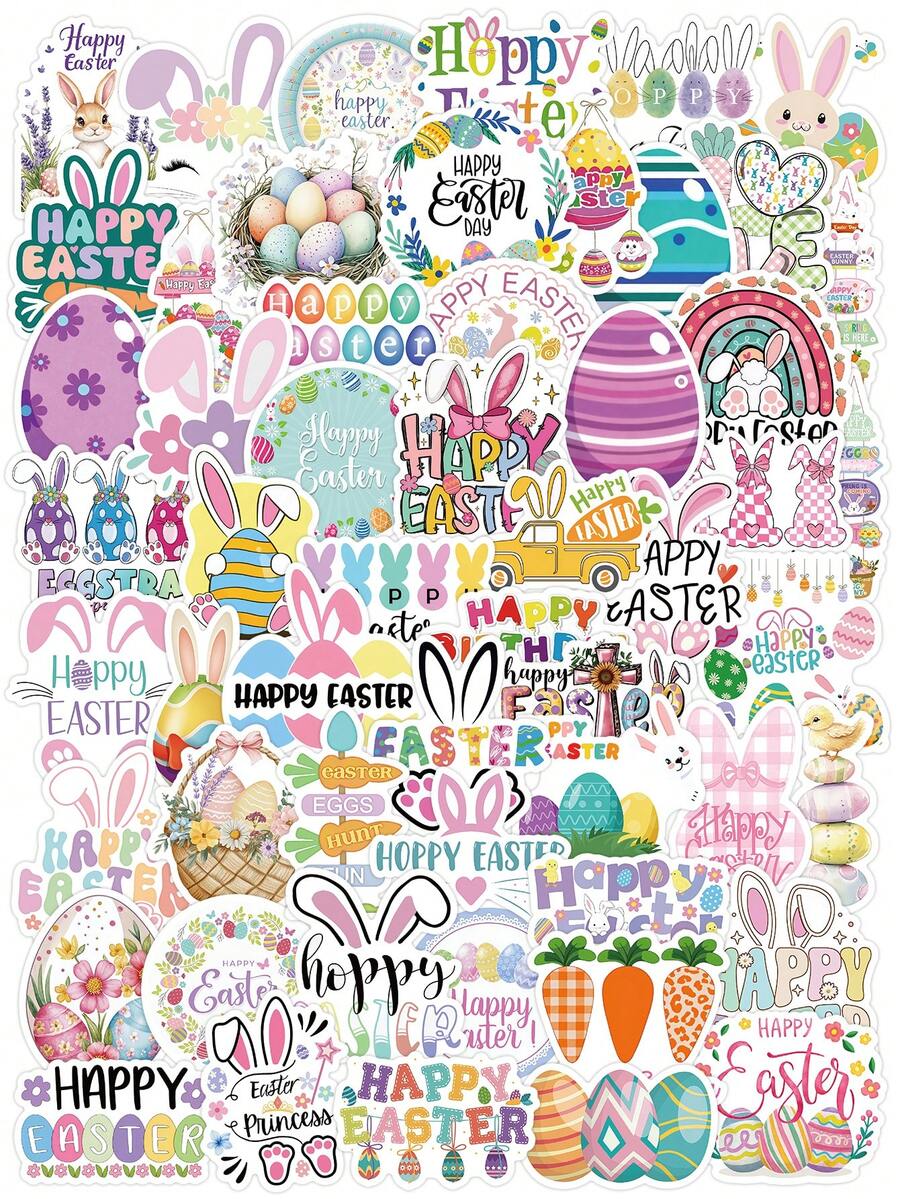 52/55pcs Easter Themed Stickers With Rabbit And Egg Patterns, Holiday Decorative Stickers For Diaries, Laptops, Mugs, Etc. To Create A Joyful Celebration Atmosphere - Easter - View 1