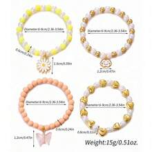 4pcs/Set Butterfly, Heart, Smiling Face, Pearl, Heart, Daisy Charm Bracelet Set For Girl & Girls - Multicolor - View 3