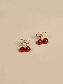 1pair Cherry Wine Red Cute Fresh Fruit Design Small Stud Earrings For Women Girls Daily Casual Business Office Party Gift Jewelry Accessories GM8B - Vàng - Xem 6