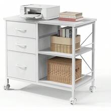 Sweetcrispy 3-Tier Mobile File Cabinet, Printer Stand With Storage, Office Table With Drawers And Back Support Bar, Holds 110lb For Home Office - 白色 - 查看 8