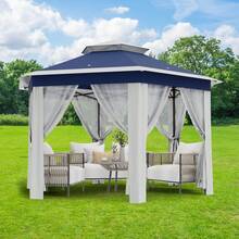 Color azul  Pabellón Hexagonal de Acero de 2x2x2 m, para Jardín y Exteriores - Azul - Ver 6