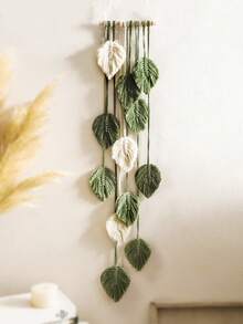 1pc Green Leaf Pattern Handmade Woven Hanging Decor Boho Style Vertical Wall Hanging Spring Botanical Theme Leaf Shape With Layered Tassel Details Soft Green And Ivory Color Palette Fresh Seasonal Decorative Accent For Spring Home Refresh Easter Style Interior Styling Suitable For Living Room Bedroom Entryway Hallway Wall Display Apartment Dorm Farmhouse Bohemian Spring Decor Photo Background - Multicolor - View 9
