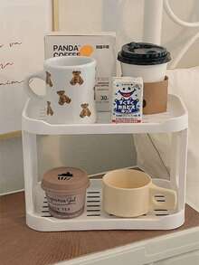 Multi-Functional Computer Desk Organizer Rack - Multi-Layer Storage Shelf - Cup Holder - Suitable For Home Bar Display - Applicable For Bathroom, Kitchen, Office Desk Storage - Sturdy Design - Fashionable Dual-Layer Design - For Organizing Cosmetics And Other Items - Multicolor - View 10