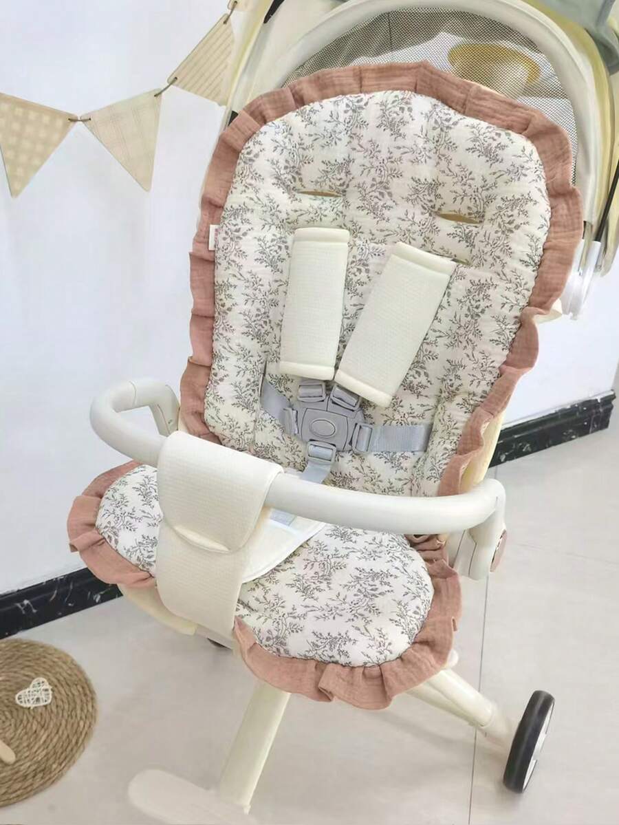 1pc Baby Stroller Pad, Soft Breathable Cushion, Reversible Cotton Stroller Mat - Multicolor - View 1