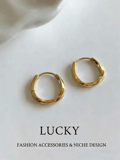 1 Pair Fashionable Luxury Gold Metal Geometric Twisted Stud Earrings, Suitable For Teenage Girls Everyday And Holiday Wear