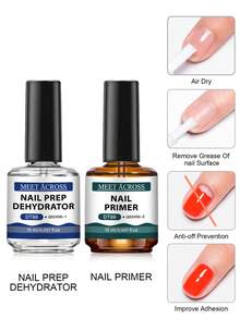 MEET ACROSS 2瓶15毫升凝胶指甲油，指甲脱水剂和底胶，无酸天然指甲预备脱水粘合底胶，免洗干型，适用于丙烯酸粉，无需UV/LED灯，美甲用品套装，家用和沙龙美甲套装 - 彩色 - 查看 13