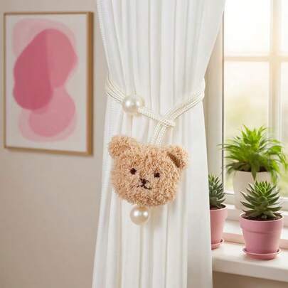 2 piezas de sujetadores de cortina de oso de peluche con decoración de perlas, estilo estético lindo para sala de estar y dormitorio