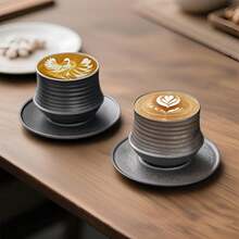 Retro Minimalist Casual Ceramic Mug, Green Striped Textured Coffee Cup, Tea Cup, Handmade Pottery Ceramic Coffee Mug, Water Cup For Home Use - Multicolor - View 3