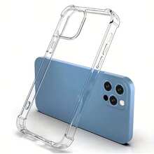 2 Pieces Set:One Large-Hole Air Cushion Case For An Apple + One Silk-Screened Lens Film, Suitable For IPhone 16, 16 Plus, 16 Pro, 16 Pro Max, 15, 15 Plus, 15 Pro, 15 Pro Max. Black Anti-Drop Case, Phone Case, Phone Protective Cover - Clear - View 2