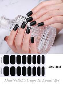 Tiras de gel de uñas semi curadas, beige gelatinoso, 16 piezas de envolturas de gel para uñas, pegatinas, se requiere luz UV, calidad de salón, uñas de larga duración, suministros para uñas - Negro - Ver 8