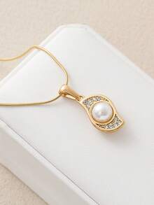 1pc Minimalist Chic Rhinestone Decor Pendant Necklace, Fashionable Choker For Women - Gold - View 5