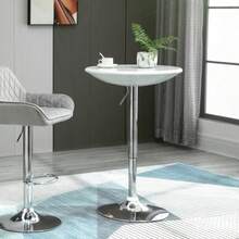 Modern Bar Table, Dining/Desk Table, Adjustable Height, Metal, ABS Finish, White, Ø61 X 76-97 Cm, For Kitchen And Living Room