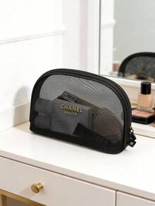 CHANEL Organizador de maquillaje para viajes, bolsa de malla negra transparente para fácil acceso - Negro - Ver 1