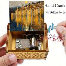 Mini Wooden Mechanical Music Box - Hand Cranked Musical Ornament With Van Gogh Landscape Art, Plays 'You Are My Sunshine'Mini Wooden Mechanical Music Box - Hand Cranked Musical Ornament With Van Gogh Landscape Art, Plays 'You Are My Sunshine - Multicolor - View 6