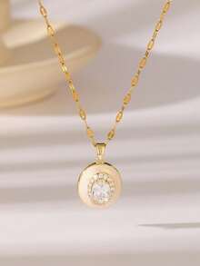 1pc Stainless Steel Bone Pendant Necklace With Water Drop & Heart Charms, Fashion Jewelry Gift For Women, Mothers, Mother's Day - Gold - View 7