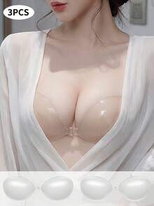3/2/1 件装女士无肩带硅胶隐形文胸，适合吊带连衣裙和婚纱，提供夏季支撑和提拉效果，轻盈隐形。 - 無色 - 查看 2
