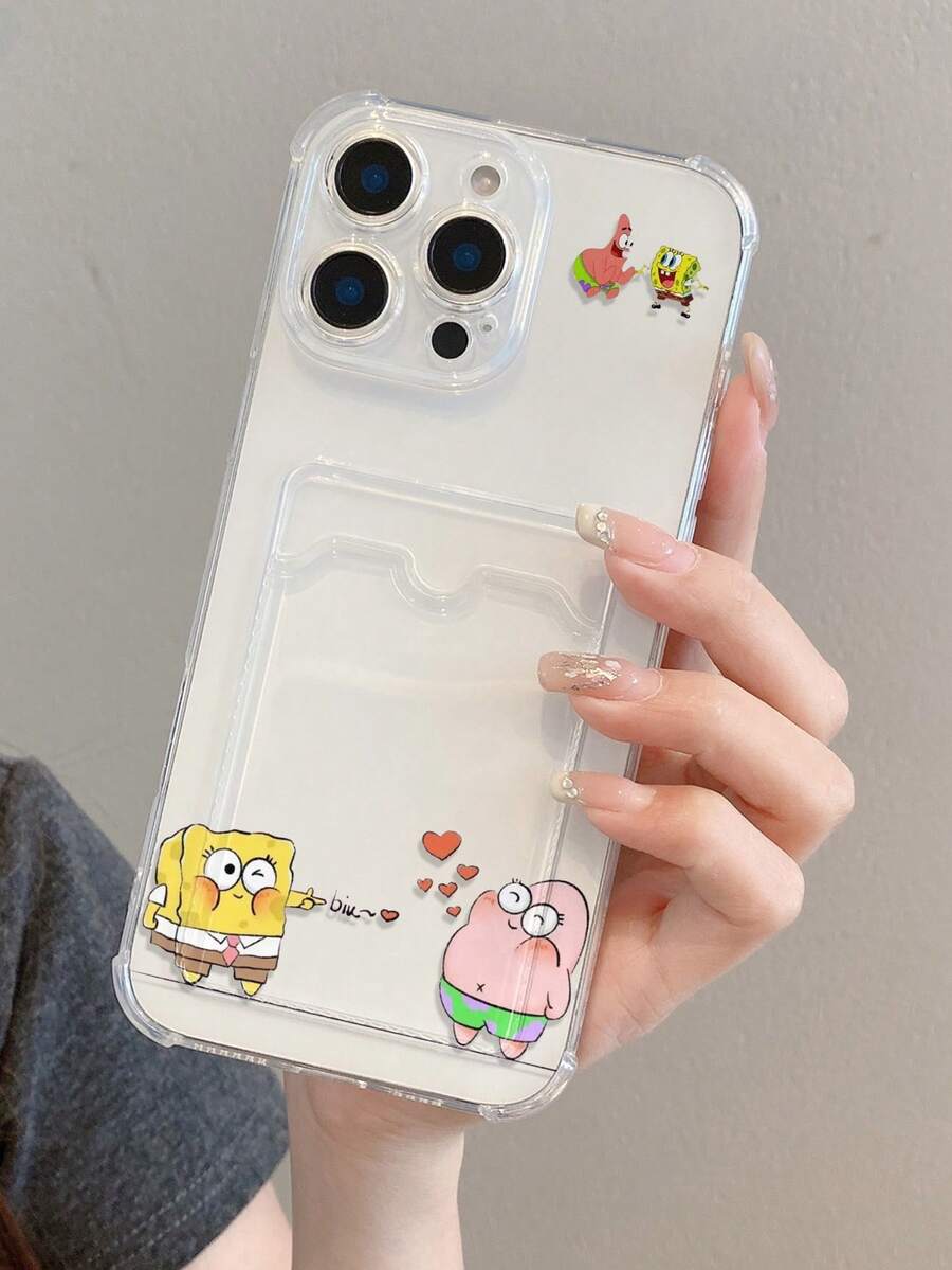 SPONGEBOB غطاء هاتف شفاف وممتع بتصميم نجمة قلب مرسوم على شكل سبونج بوب، مقاوم للصدمات، متوافق مع هواتف آيفون 11/12/12 برو ماكس/14 برو ماكس/15/15 برو/16/16 برو ماكس/17 وطرازات أخرى - متعدد الألوان - مشاهدة 1