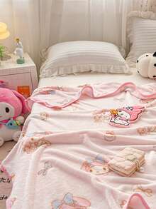Sanrio 三丽鸥毛毯，蝴蝶结美乐蒂印花，可爱卡通图案，260克/平方米，亲肤柔软牛奶绒面料，小巧的盖毯，午睡毯，床毯，膝毯，适用于客厅、办公室、沙发、汽车等场所，多功能用途 - 粉色 - 查看 7