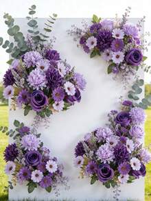 1支13.8英寸人造丝菊花、玫瑰、雏菊花束，情人节礼物，DIY婚礼花束，派对，家居，厨房，花园，酒店，办公室装饰，花环，感恩节装饰，DIY花环，礼物，桌面摆件，生日装饰，室内外装饰，批发人造塑料花瓶插花，农舍装饰，波西米亚风婚礼 - 紫色 - 查看 9