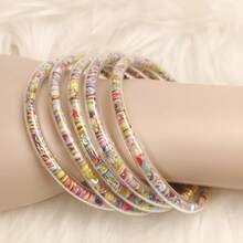5pcs/Set Fashion Jelly Bangles Bracelet For Women Moon Stars Heart Round Charms Bracelet - Multicolor - View 6