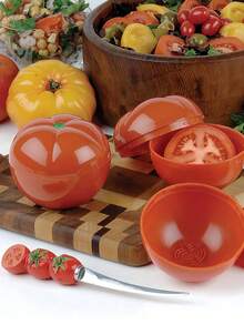 Reusable Silicone Fruit & Vegetable Shaped Food Storage Containers, Airtight Lids, Microwave & Dishwasher , Onion, Tomato, Lemon, Bell Pepper Design - Multicolor - View 4