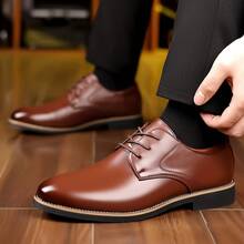 Men's Lace-Up Dress Shoes, Business Casual Shoes, Suitable For Formal Occasions/Weddings/Everyday Wear. - 棕色 - 查看 3