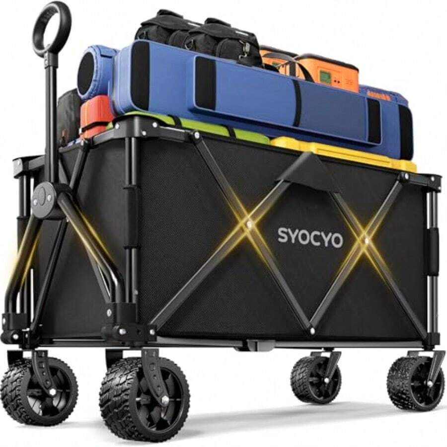 R-Carros de vagón pble de 420 s de capacidad de peso pble con ruedas grandes todo terreno carro de  reente con porsos para camping ardín deportes piezas de comestes - Negro2 - Ver 1