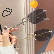 1 件/2 件男女通用方形无框复古金属臂时尚眼镜，旅行时尚眼镜 - 無色 - 查看 13