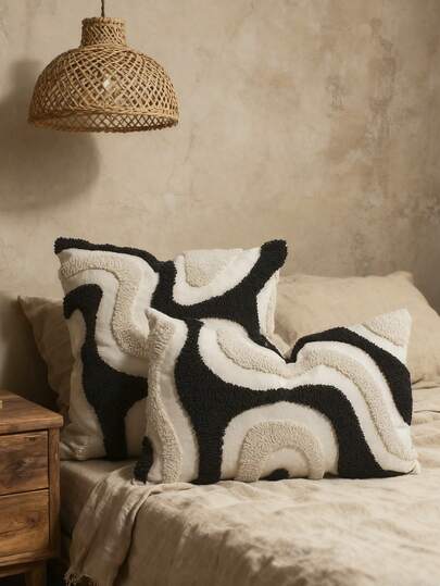 1pc Multicolor Geometric Pattern Throw Pillow Cover, Bohemian Canvas Tufted Embroidery, Nordic Style, Suitable For Bedroom, Living Room Sofa, Headboard, Outdoor Garden, Holiday Party Decorative Cushion Cover, 4 Seasons, 30*50cm 45*45cm, Without Insert