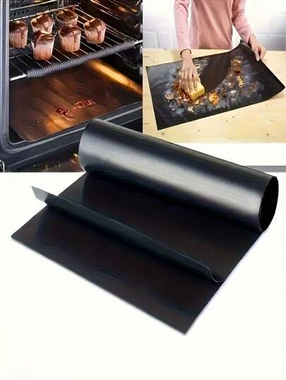 2pcs Non-Stick Reusable Oven Bottom Liner - Glass Fiber Baking Mat For Electric & Gas Oven, Grill Accessory, Plastic Material, Perfect For Baking Bread & Grilling, Kitchen Essential, Oven Liner, Sleek Appearance, Durable Kitchenware
