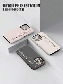 Customized Minimalist Valentine's Day Solid Color Letter Love Name Color Phone Case, 2-In-1 Glossy Film Shell Full Coverage Hard Phone Case Protective Cover Compatible With IPhone 11/12/13/14/15/16 17 Pro Max - Multicolor - View 4