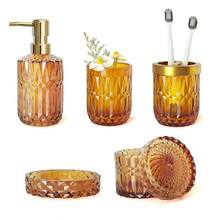 uego de accesos de baño LaMarriti Aer 5 piezas de conuntos de baño de d tranrente dispensador de n de manos nera uego de soporte para cepillos de dientes soporte para - Marrn mbar - Ver 8