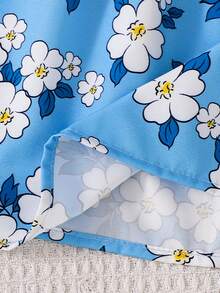 2件套女婴碎花吊带连衣裙套装，春夏款 - 藍色 - 查看 7