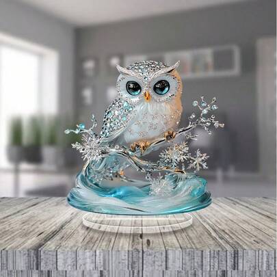 2D Flat, Bohemian Style Crystal Owl Acrylic Desktop Decor - Suitable For Home, Office Or Cafe Display, Perfect Gift For Bedroom, Living Room
