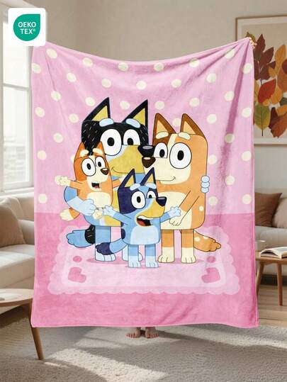 Manta de peluche de Bluey - La mejor opción para la decoración de la habitación, súper suave y ligera, con estampado de la familia Bluey, estampado de dibujos animados, esencial para el hogar, uso diario, regalo de cumpleaños para amigos, familiares o usted mismo, cálida y acogedora, suave y fácil de cuidar, estilo lindo, manta con flecos de Bluey, patrón con tema de dibujos animados, textil para el hogar de Bluey, manta multiusos, adecuada para sofá, decoración de la habitación, etc.