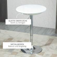 Modern Bar Table, Dining/Desk Table, Adjustable Height, Metal, ABS Finish, White, Ø61 X 76-97 Cm, For Kitchen And Living Room