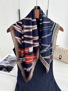 1 chiếc khăn lụa vuông in họa tiết 70*70cm dành cho nữ, phụ kiện thời trang. - Dây chuyền màu xanh đậm - Xem 3