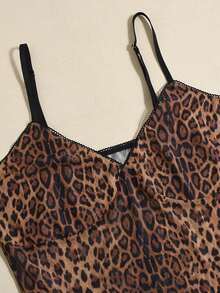 女士性感豹纹透视迷你吊带裙，夏季 - 棕色 - 查看 4