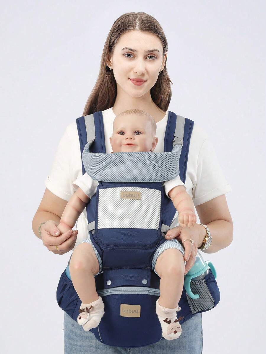 3-In-1 Baby Carrier Waist Stool, Lightweight 4-Season Ergonomic Backpack, Multifunctional Infant Carrier - Dark Blue - View 1