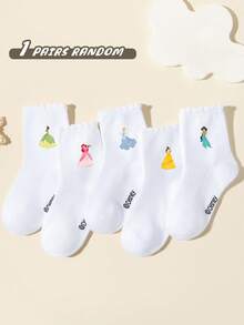 Disney 5/1 Pair Girls' Spring/Summer Versatile Campus Socks, Adorned With Lovely Vibrant Cartoon Princess Patterns, Cute & Fashionable, Soft & Breathable, Moisture-Wicking Sports Socks, Sweet & Comfortable Lace Trim Socks, Suitable For Parties, School, Outings, And Relaxation At Home - White - View 7